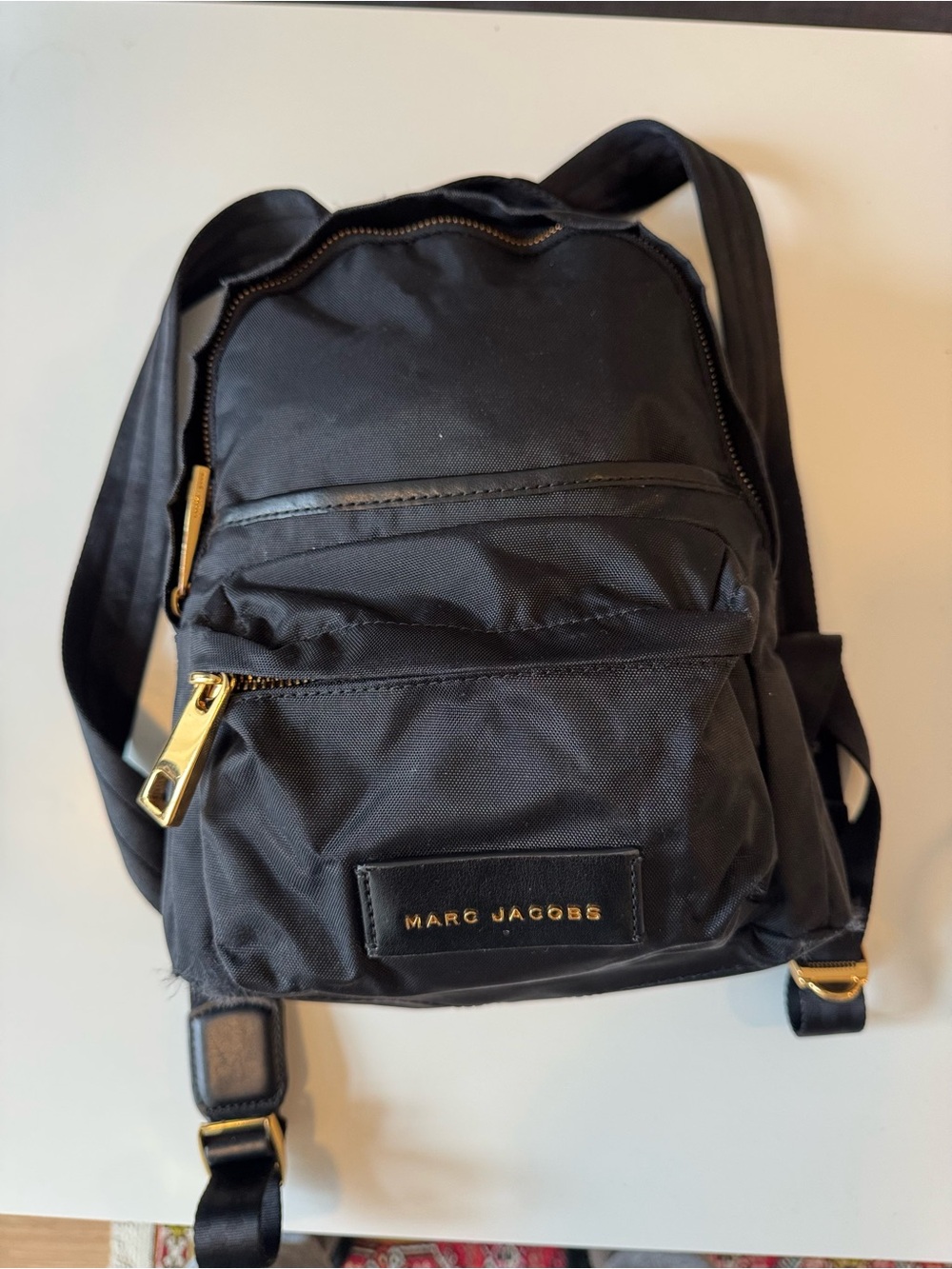 Marc Jacobs Black Nylon Mini Backpack with Gold Hardware Accents